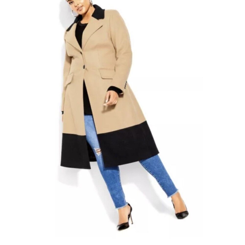 City Chic Women’s Coat Arabella Contrast Jacket size‎ 18 M Colour Caramel Black